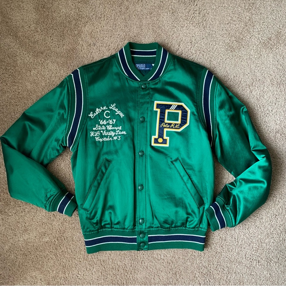 Polo Ralph Lauren Men’s Satin P 1967 Baseball Bomber Letterman Varsity Jacket